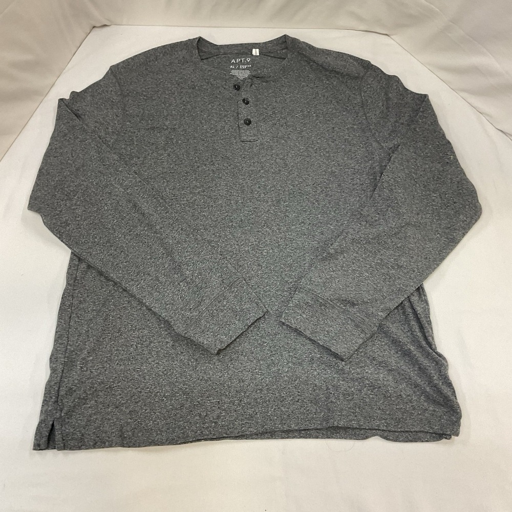 Apt.9 Long Sleeve Heather‎ Gray Henley Shirt, Size XL, Button Everyday Casual